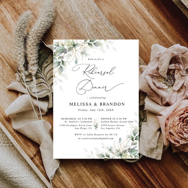 Convite Jantar de Ensaios de Casamento Elegante Verde (Criador carregado)