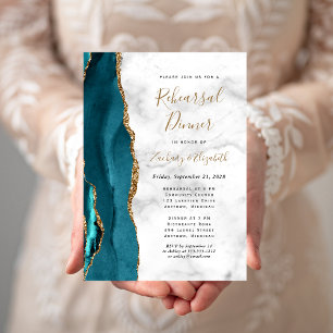 Convite Jantar de Ensaios de Casamento em Ágata Azul Teal