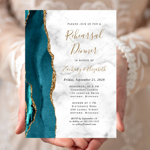Convite Jantar de Ensaios de Casamento em Ágata Azul Teal