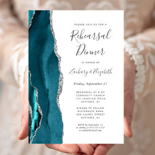 Convite Jantar de Ensaios de Casamento em Ágata Azul Teal