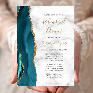 Convite Jantar de Ensaios de Casamento em Ágata Azul Teal