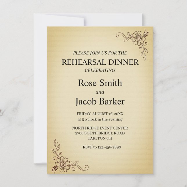 Convite Jantar de Ensaios de Casamento em Estilo de Álbum  (Frente)