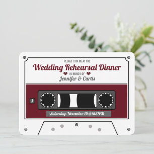 Convite Jantar de Ensaios de Casamento Fita Cassete Vermel
