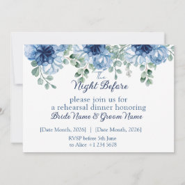 Convite Jantar de Ensaios de Casamento Floral Azul Empoeir