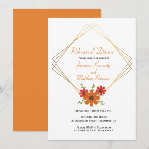 Convite Jantar de Ensaios de Casamento Floral Laranja Rúst
