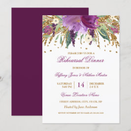 Convite Jantar de Ensaios de Casamento Floral Roxo Ametist