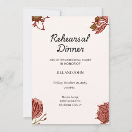 Convite Jantar de Ensaios de Casamento Floral Vermelho Rús