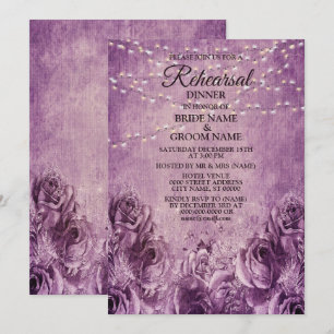 Convite Jantar de Ensaios de Casamento Floral Vintage Roxo
