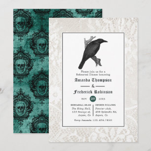 Convite Jantar de Ensaios de Casamento Gótico Crânio e Ren