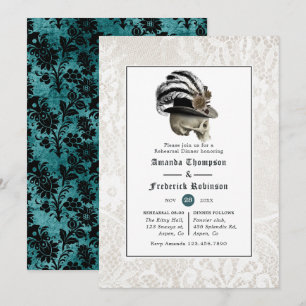 Convite Jantar de Ensaios de Casamento Gótico de Damasco e