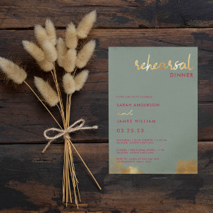Convite Jantar de Ensaios de Casamento Moderno Dourado Sag