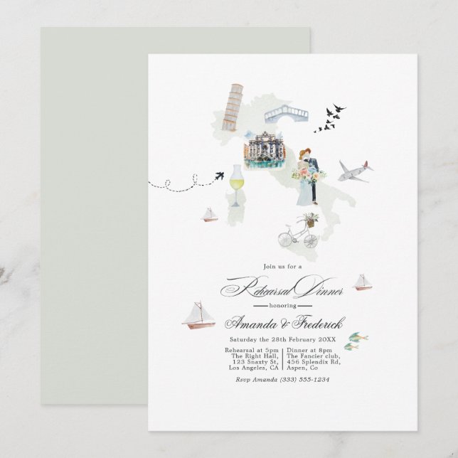 Convite Jantar de Ensaios de Casamento na Itália (Frente/Verso)
