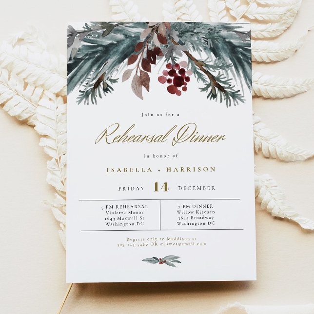 Convite Jantar de Ensaios de Casamento NOEL Rustic Pine Wi (Criador carregado)