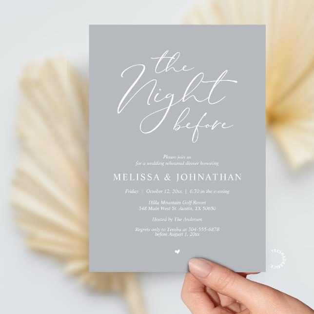 Convite Jantar de Ensaios de Casamento Romântico da Noite  (The Night Before Romantic Wedding Rehearsal Dinner Invitation card in Chill Grey)