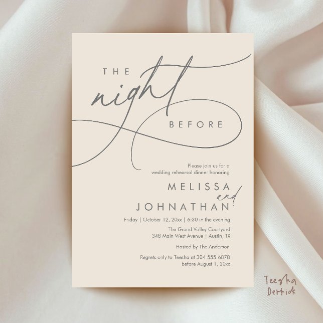 Convite Jantar de Ensaios de Casamento Romântico na Noite  (Romantic Wedding Rehearsal Dinner The Night Before Invitation Card in Cream and Grey)