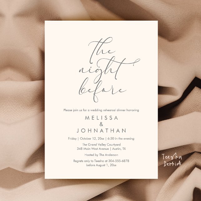 Convite Jantar de Ensaios de Casamento Romântico na Noite  (Romantic Wedding Rehearsal Dinner The Night Before Invitation Card in Ivory and Grey)