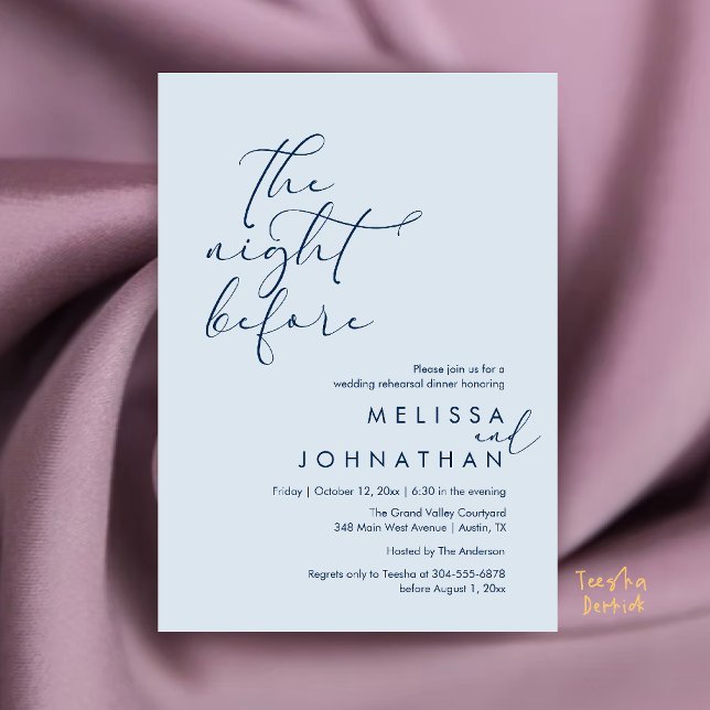 Convite Jantar de Ensaios de Casamento Romântico na Noite  (Romantic Wedding Rehearsal Dinner The Night Before Invitation Card in Misty Blue)