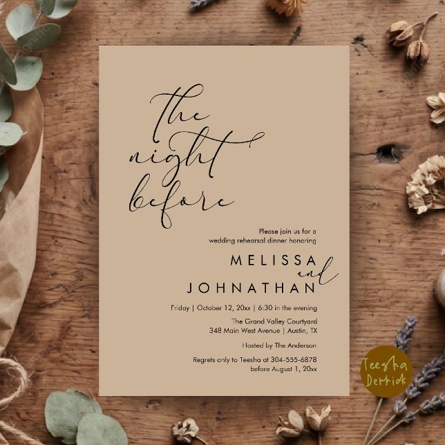 Convite Jantar de Ensaios de Casamento Romântico na Noite  (Romantic Wedding Rehearsal Dinner The Night Before Invitation Card in Kraft Tan Brown)
