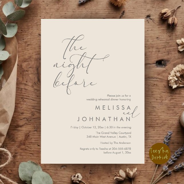 Convite Jantar de Ensaios de Casamento Romântico na Noite  (Romantic Wedding Rehearsal Dinner The Night Before Invitation Card in 
Cream Grey)