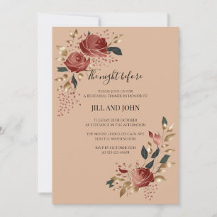 Convite Jantar de Ensaios de Casamento Rosa Borgonha Outon