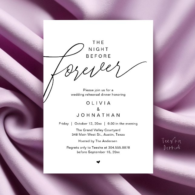 Convite Jantar de Ensaios de Casamento, Roteiro Moderno e  (Wedding Rehearsal Dinner, Modern Elegant Script Invitation Card in Black and White)
