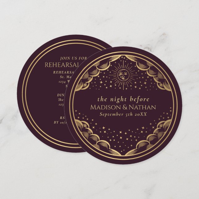 Convite Jantar de Ensaios de Casamento Tarot Sol e Lua (Frente/Verso)