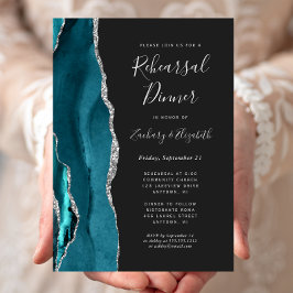 Convite Jantar de Ensaios de Casamento Teal Silver Agate D