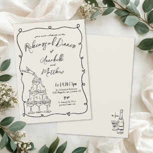 Convite Jantar de Ensaios de Casamento Vintage Desenhado à