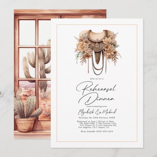 Convite Jantar de Ensaios de Casamento Western Rústico (Frente/Verso)