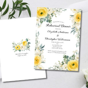 Convite Jantar de Ensaios de Florais de Aquarela Amarela e