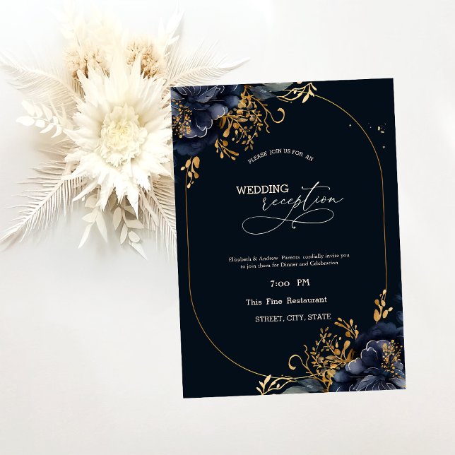 Convite Jantar de Ensaios de Flores Azuis Marinho Elegante (Criador carregado)