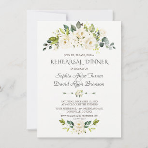 Convite Jantar de Ensaios de Flores Brancas Aquarela Doura