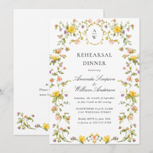 Convite Jantar de Ensaios de Flores Silvestres em Aquarela