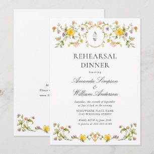 Convite Jantar de Ensaios de Flores Silvestres em Aquarela