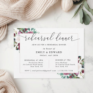 Convite Jantar de Ensaios de Flores Vermelhas Borgonha