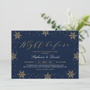 Convite Jantar de Ensaios de Inverno Dourado e Azul Marinh