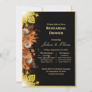 Convite Jantar de Ensaios de Luxo Real Preto e Dourado
