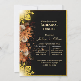 Convite Jantar de Ensaios de Luxo Real Preto e Dourado