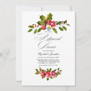 Convite Jantar de Ensaios de Natal Elegante Holly e Ivy