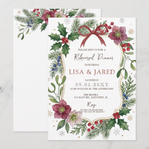 Convite Jantar de Ensaios de Natal Floral de Inverno com L