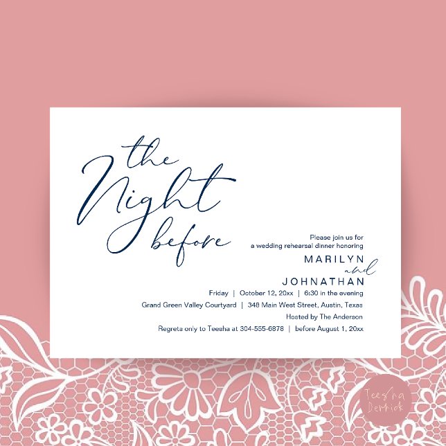 Convite Jantar de Ensaios de Noite Antes do Casamento Mode (Modern Romantic The Night Before Wedding Rehearsal Dinner Invitation Card in Navy Blue)
