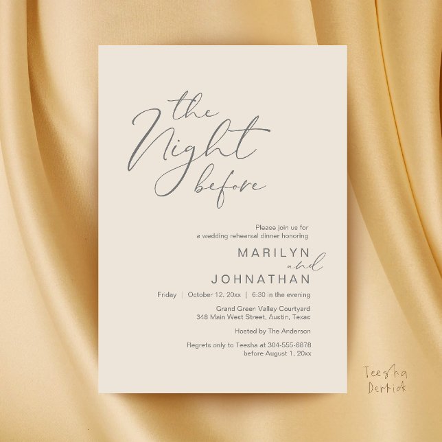 Convite Jantar de Ensaios de Noite Antes do Casamento Mode (Modern The Night Before Wedding Rehearsal Dinner Invitation Card in Cream and Grey)