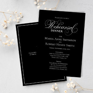 Convite Jantar de Ensaios de Noiva Elegante Preto e Branco