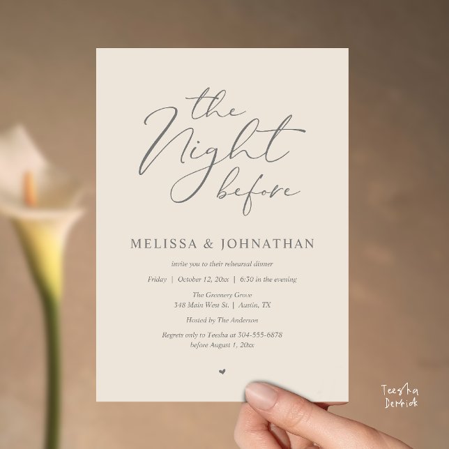 Convite Jantar de Ensaios de Noivado Romântico da Noite An (The Night Before Romantic Wedding Rehearsal Dinner Invitation Card in Cream and grey)