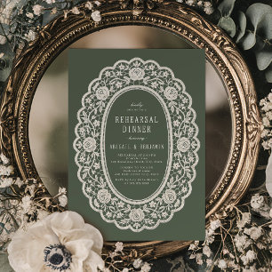 Convite Jantar de Ensaios de Renda Floral Verde Salvia Vin