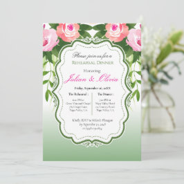 Convite Jantar de Ensaios de Rosas Rosa e Verde Salvia Vin