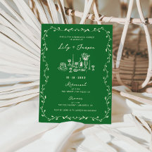 Jantar de Ensaios Desenhado à Mão em Creme Verde