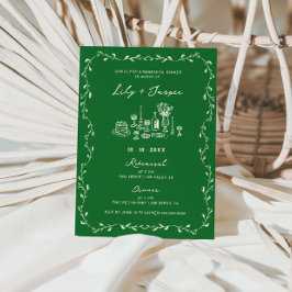 Convite Jantar de Ensaios Desenhado à Mão em Creme Verde