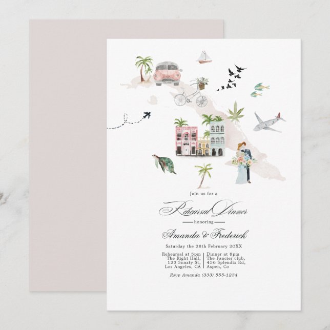 Convite Jantar de Ensaios do Casamento em Cuba (Frente/Verso)