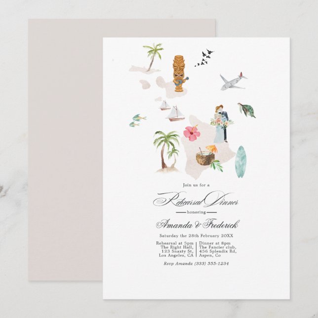 Convite Jantar de Ensaios do Casamento em Maui - Havaí (Frente/Verso)